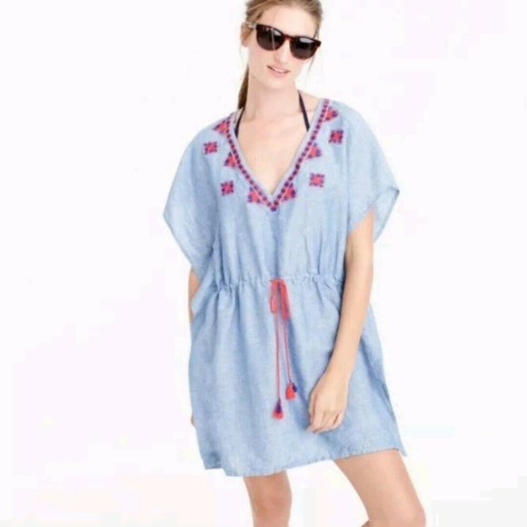 J. Crew Other - jcrew // embroidered chambray beach tunic